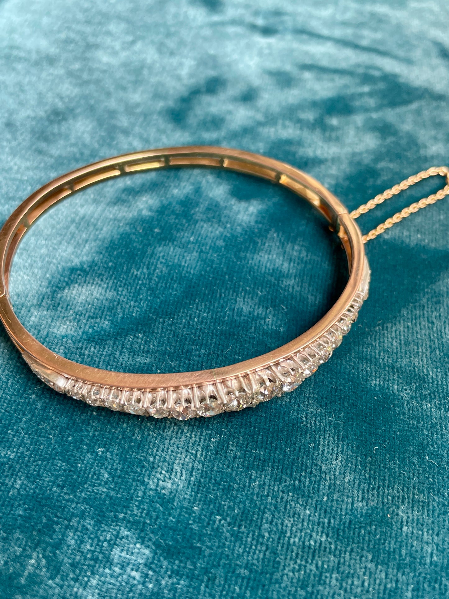 Antique French Graduated Diamond Silver-Over-18k Gold Bracelet