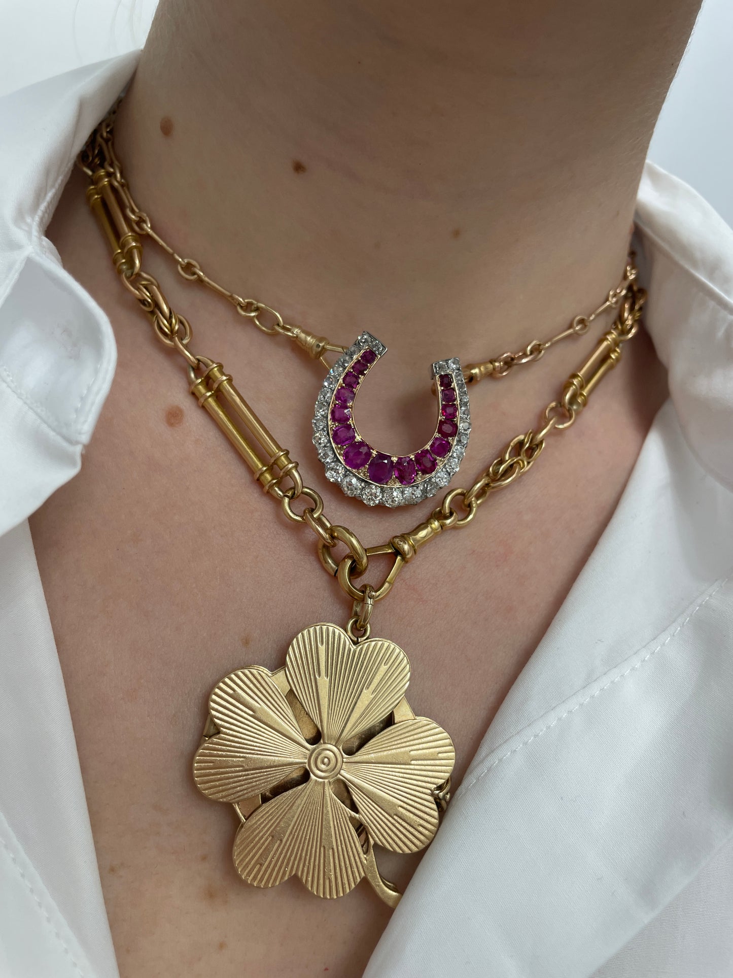 Antique Victorian Ruby Diamond Horseshoe Pendant