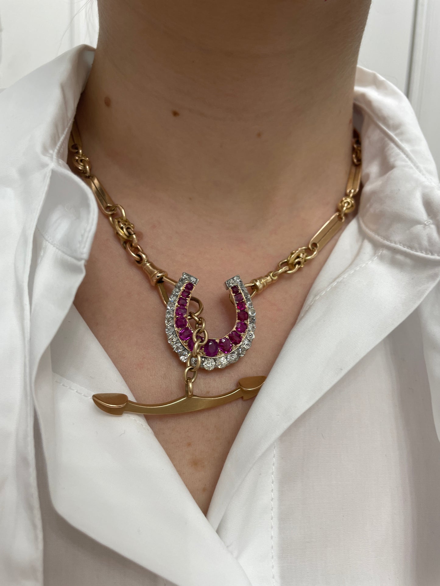 Antique Victorian Ruby Diamond Horseshoe Pendant
