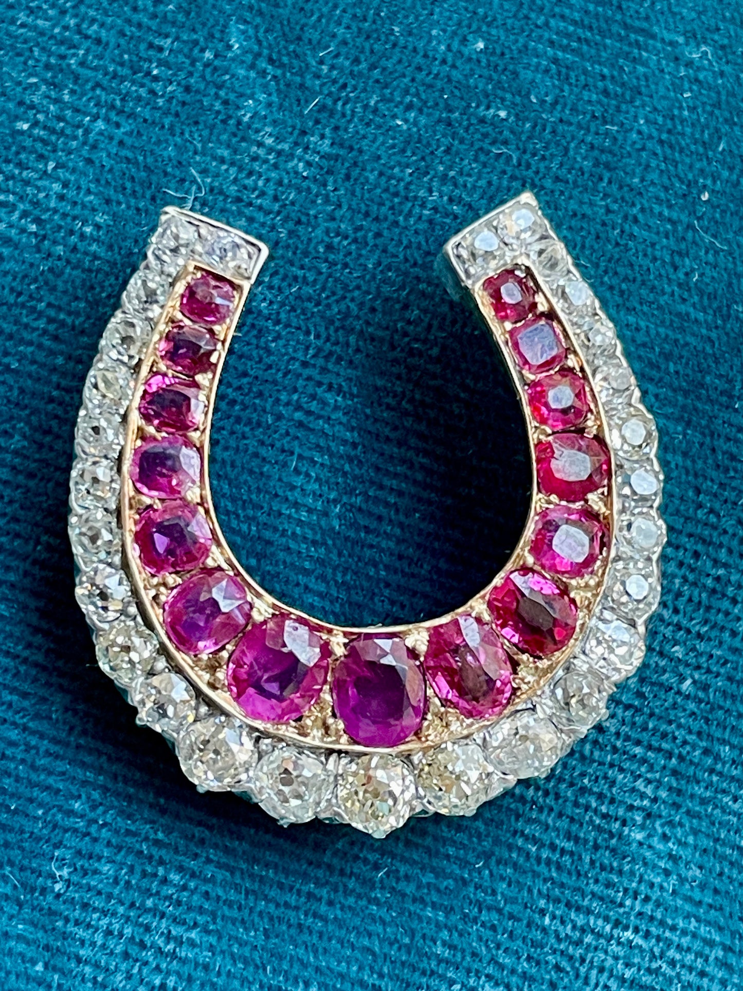 Antique Victorian Ruby Diamond Horseshoe Pendant