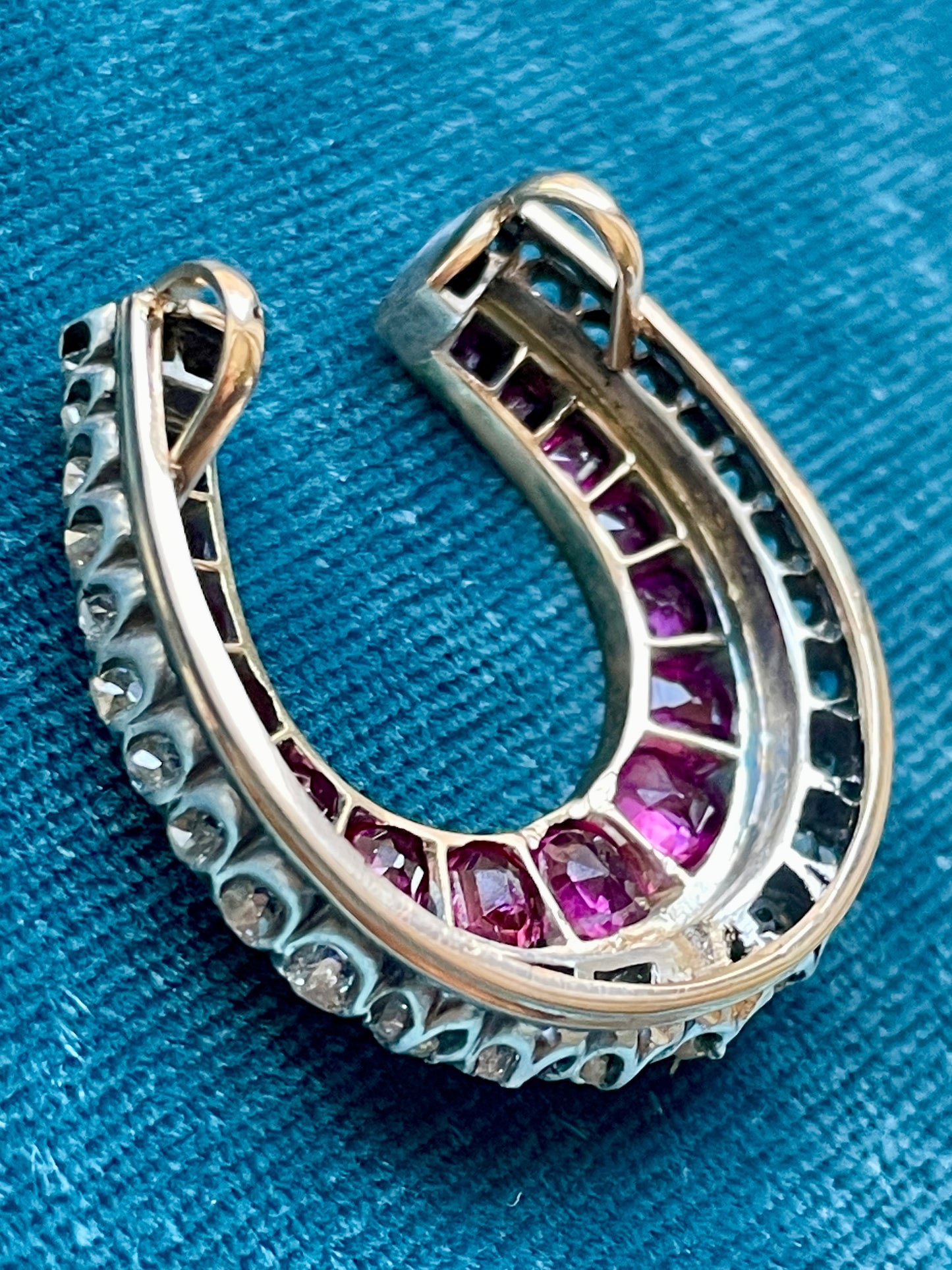Antique Victorian Ruby Diamond Horseshoe Pendant