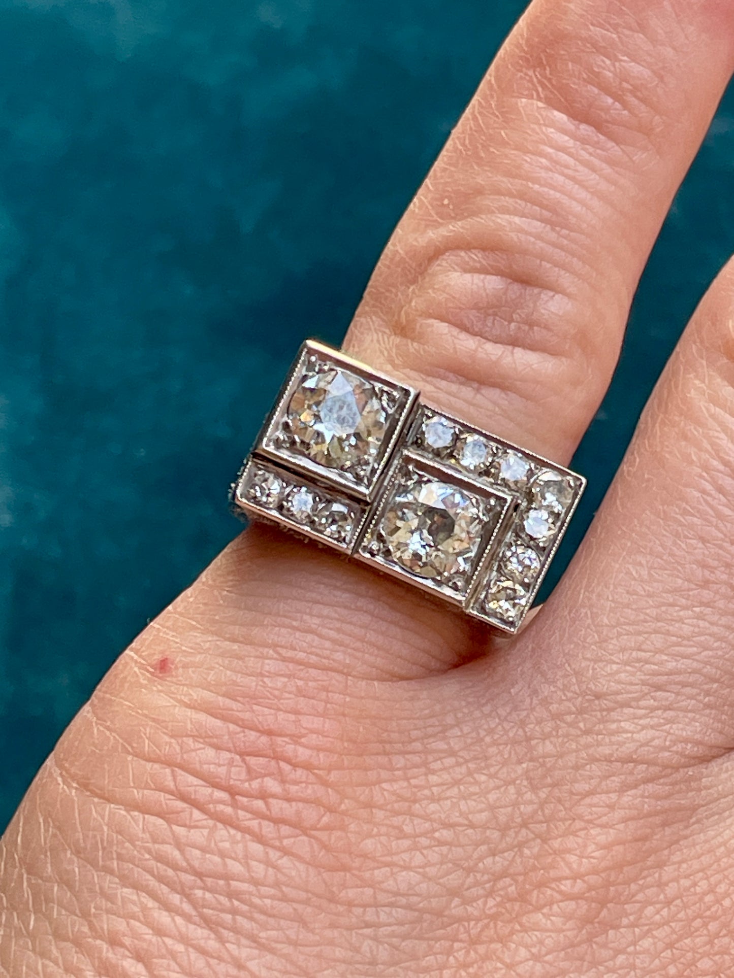 Antique Art Deco Platinum Asymmetrical Tank Ring