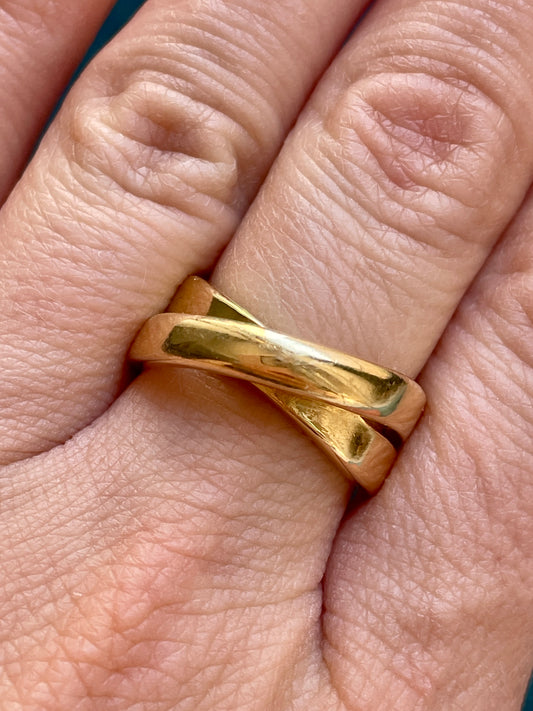 Rare Cartier "Love Me" 18k Gold Two-Band Rolling Ring