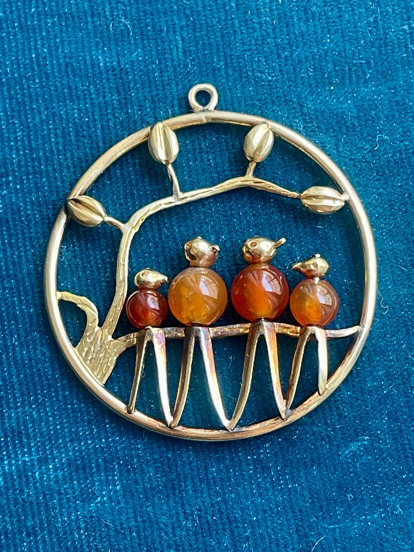 Vintage Birds on Branch 18k Gold Pendant