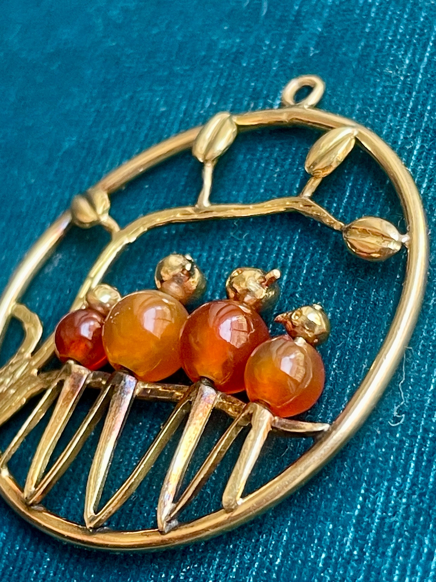 Vintage Birds on Branch 18k Gold Pendant
