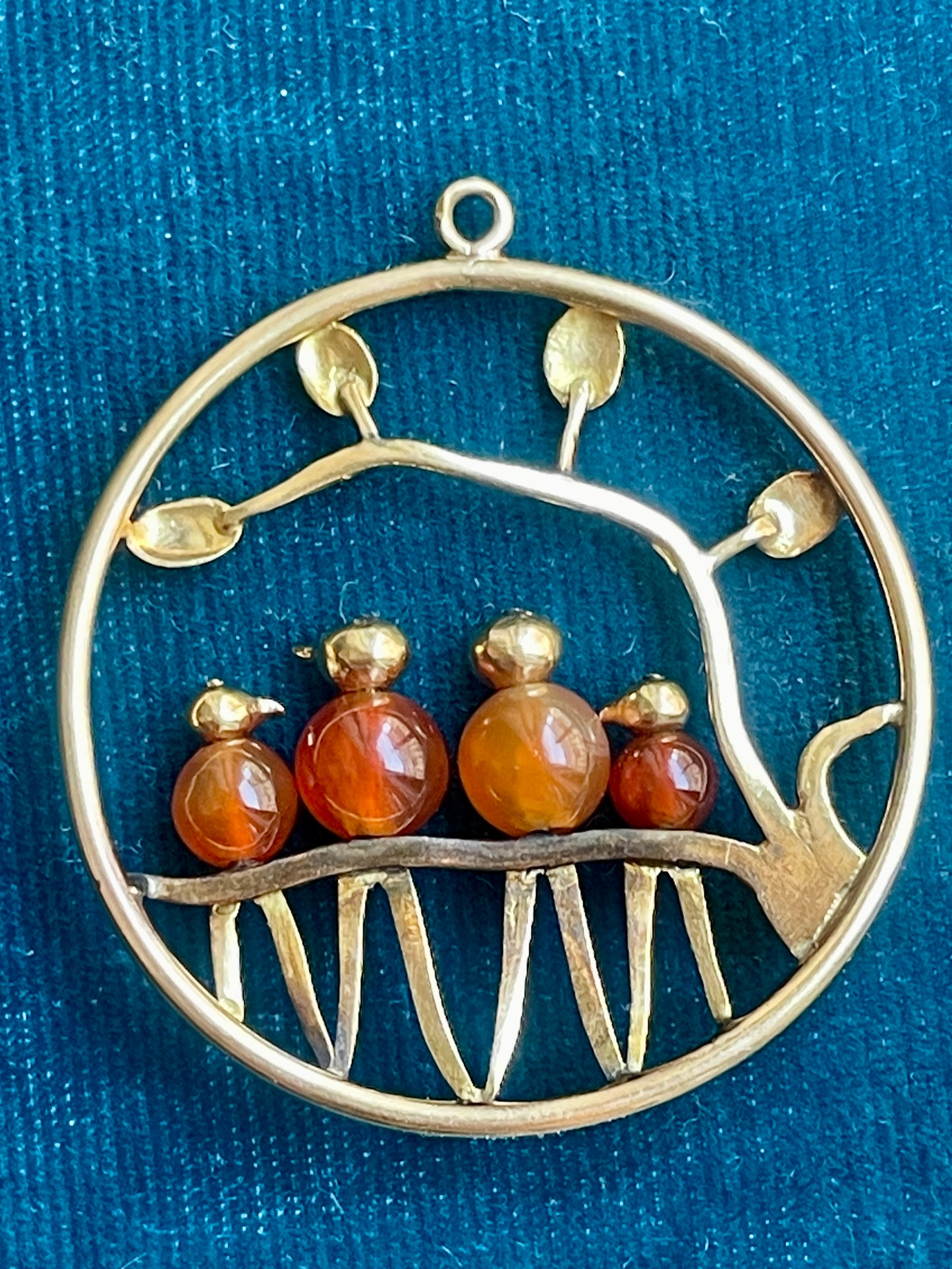 Vintage Birds on Branch 18k Gold Pendant