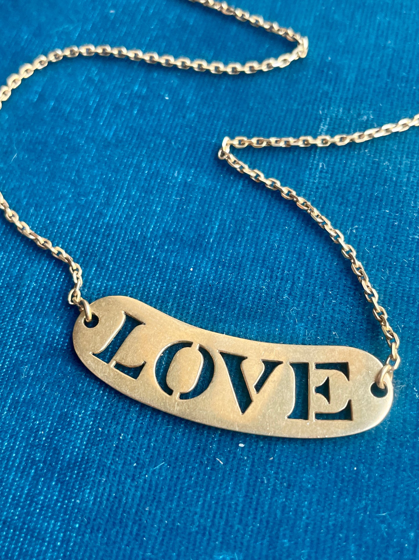 Vintage "LOVE" Name Plate 18k Gold Necklace