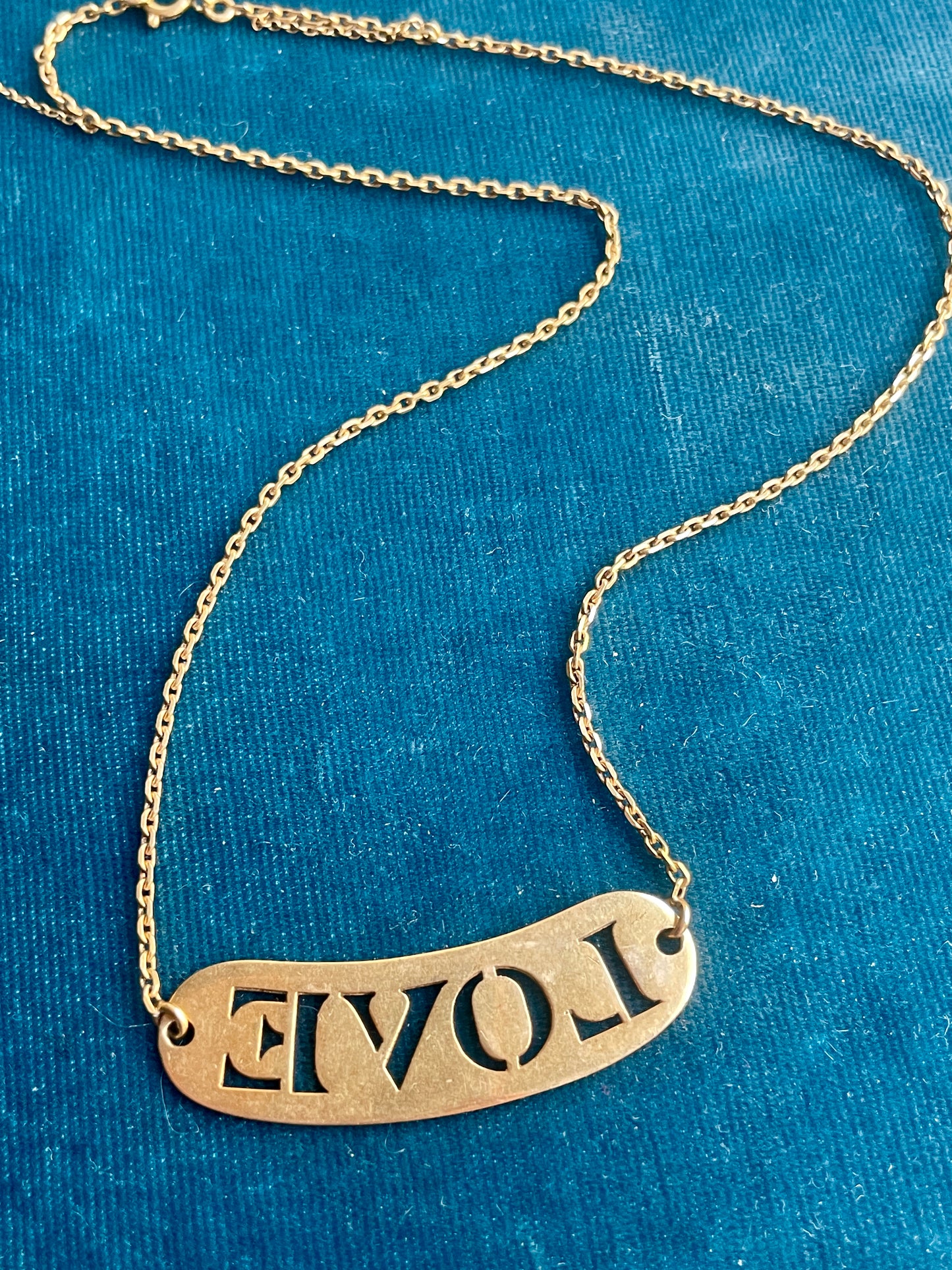 Vintage "LOVE" Name Plate 18k Gold Necklace