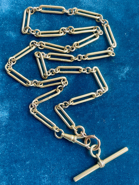 Antique Mini Trombone Link 18k Gold 20.5" Watch Chain