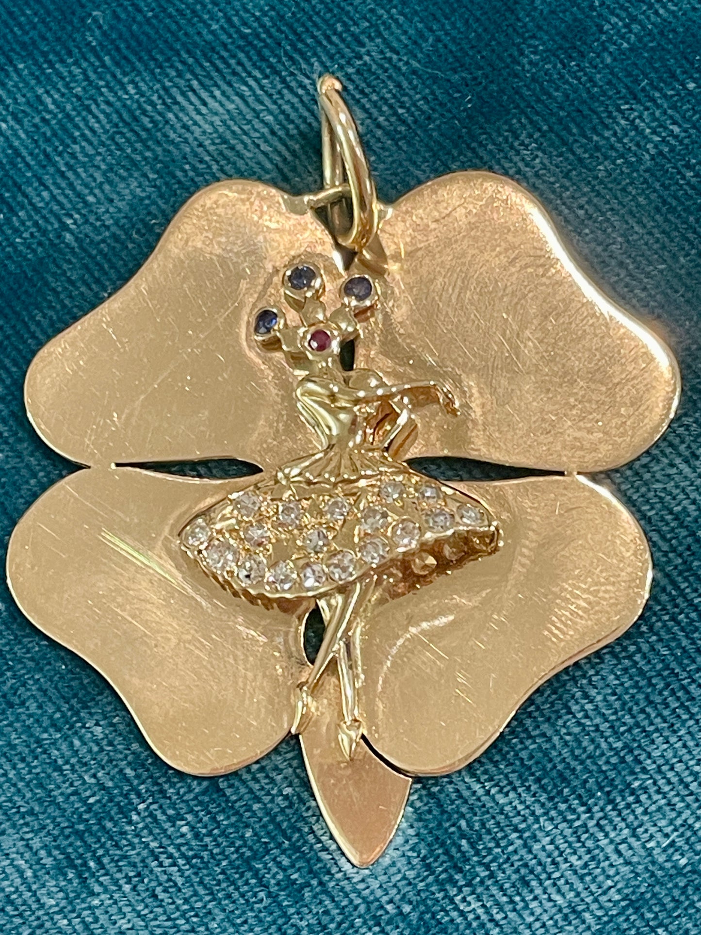 Four Leaf Dancer Clover 14k Gold Pendant