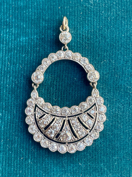Antique French Diamond Lavallière Silver-Over-18k-Gold Pendant