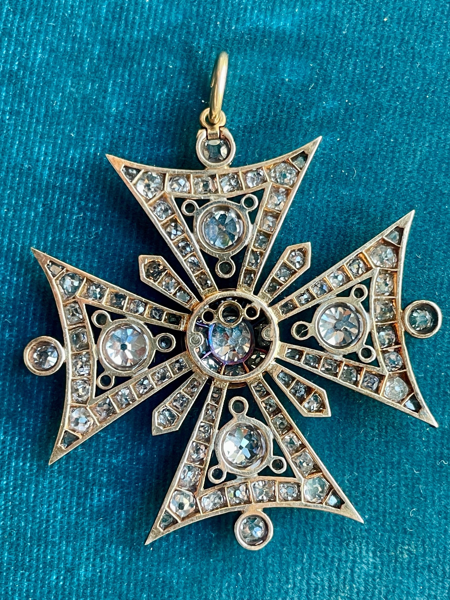 Antique Victorian Diamond Maltese Cross Silver-Over-18k Gold Pendant