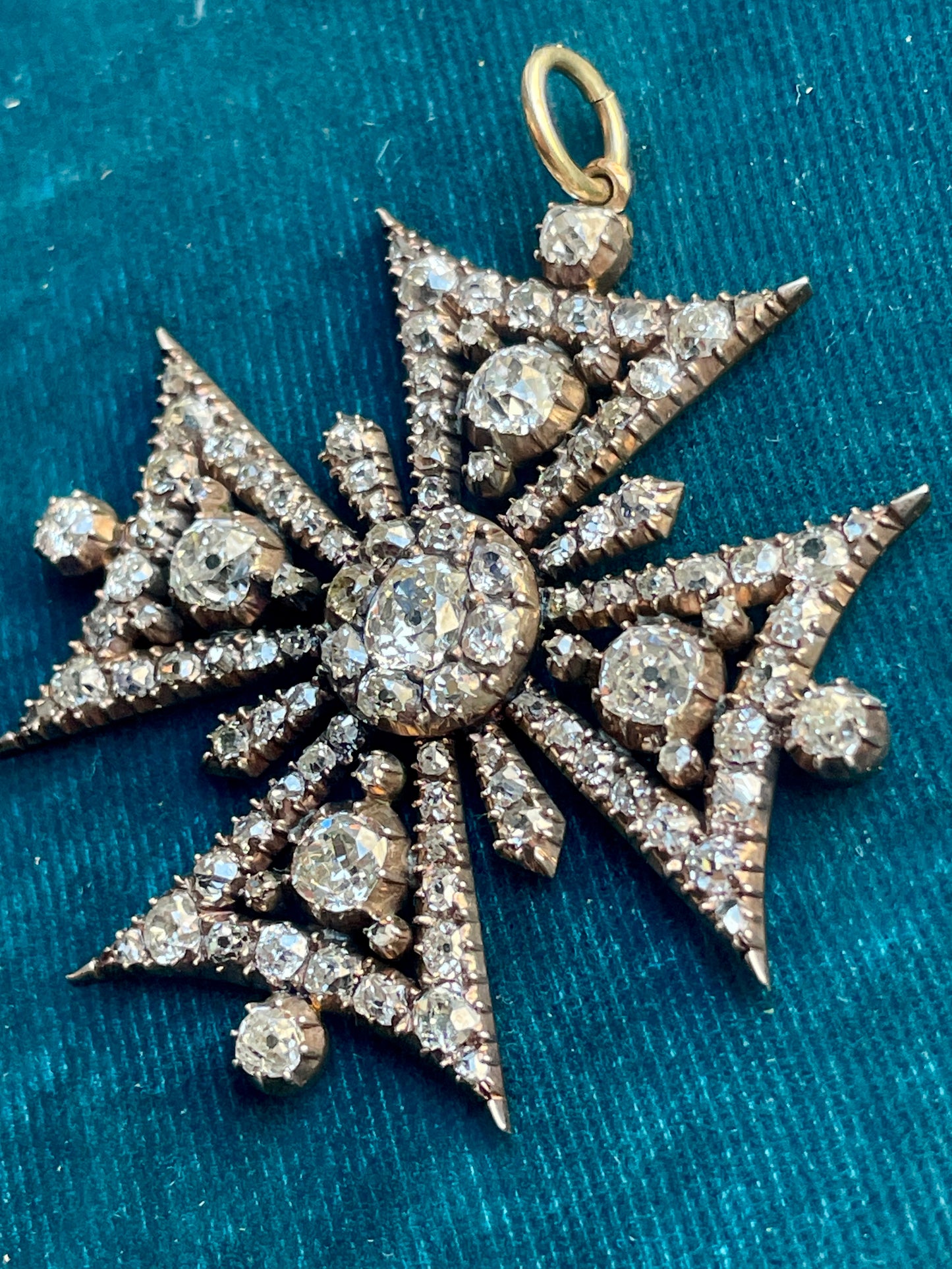 Antique Victorian Diamond Maltese Cross Silver-Over-18k Gold Pendant