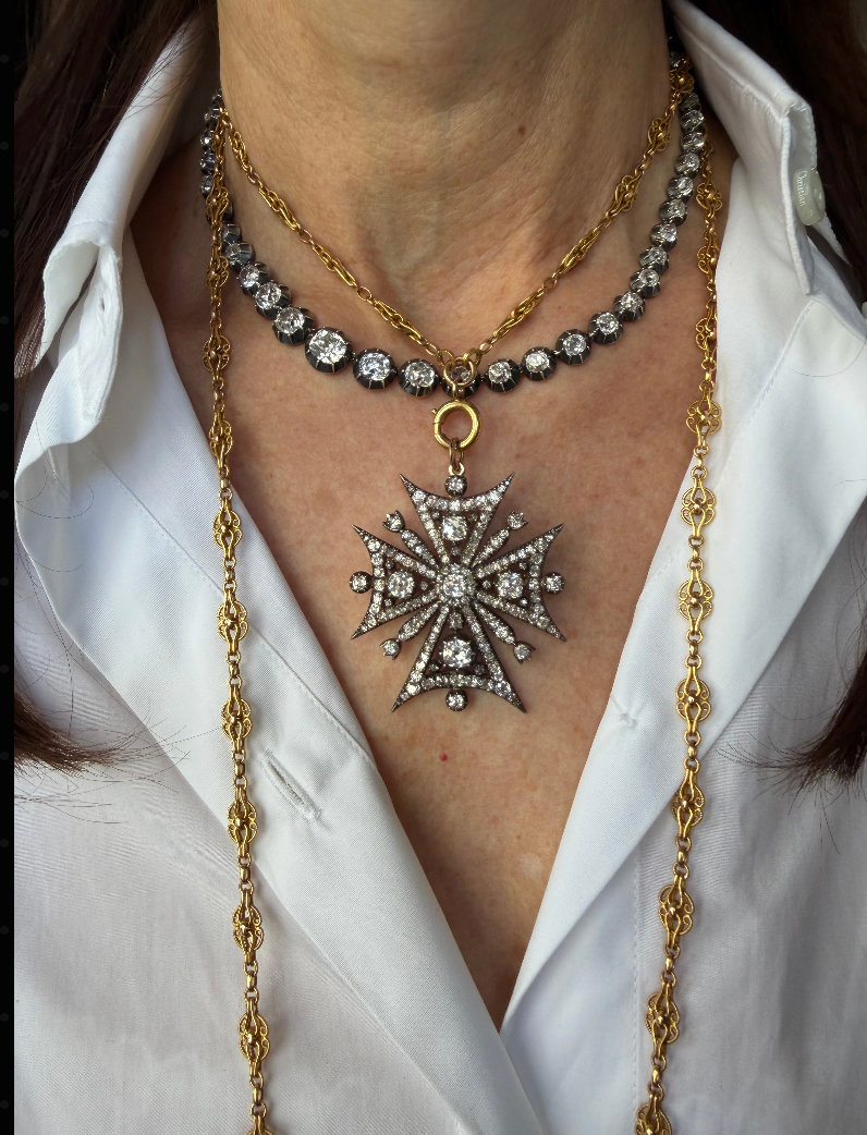 Antique French Filigree 18k Gold 59" Long Guard Chain